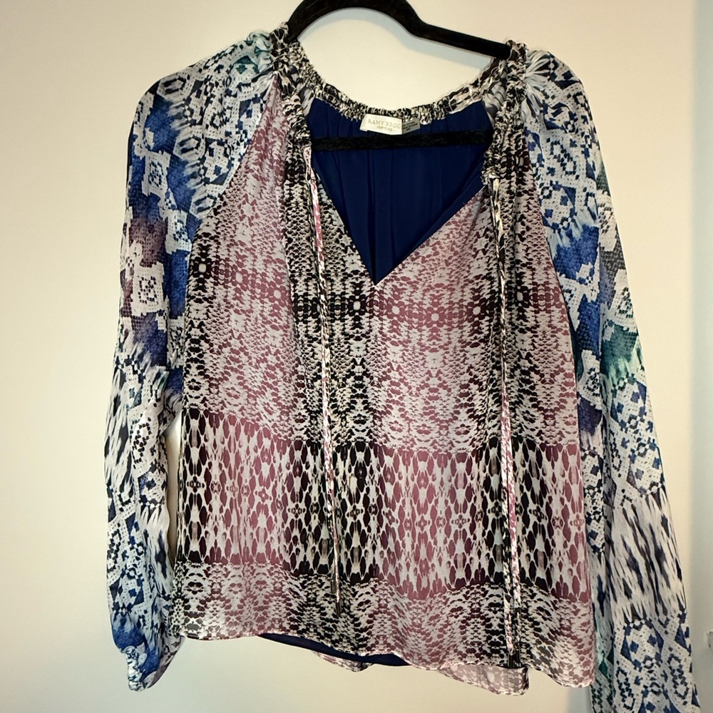 Ramy Brook Kayden printed flowy blouse 100% silk size medium